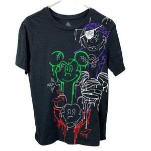 Disney Halloween T Shirt Black Graphic Puff Paint Mickey Mummy Pirate Scary